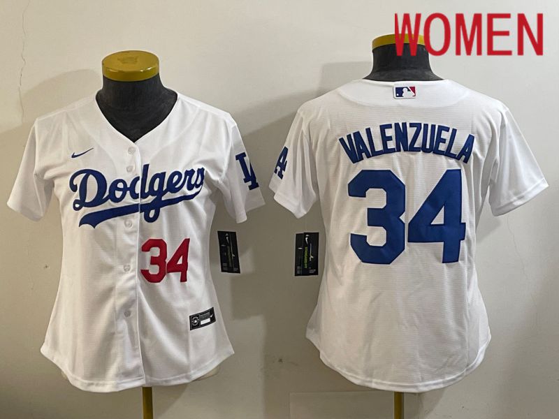 Women Los Angeles Dodgers #34 Valenzuela White Game 2024 Nike MLB Jersey style 11202